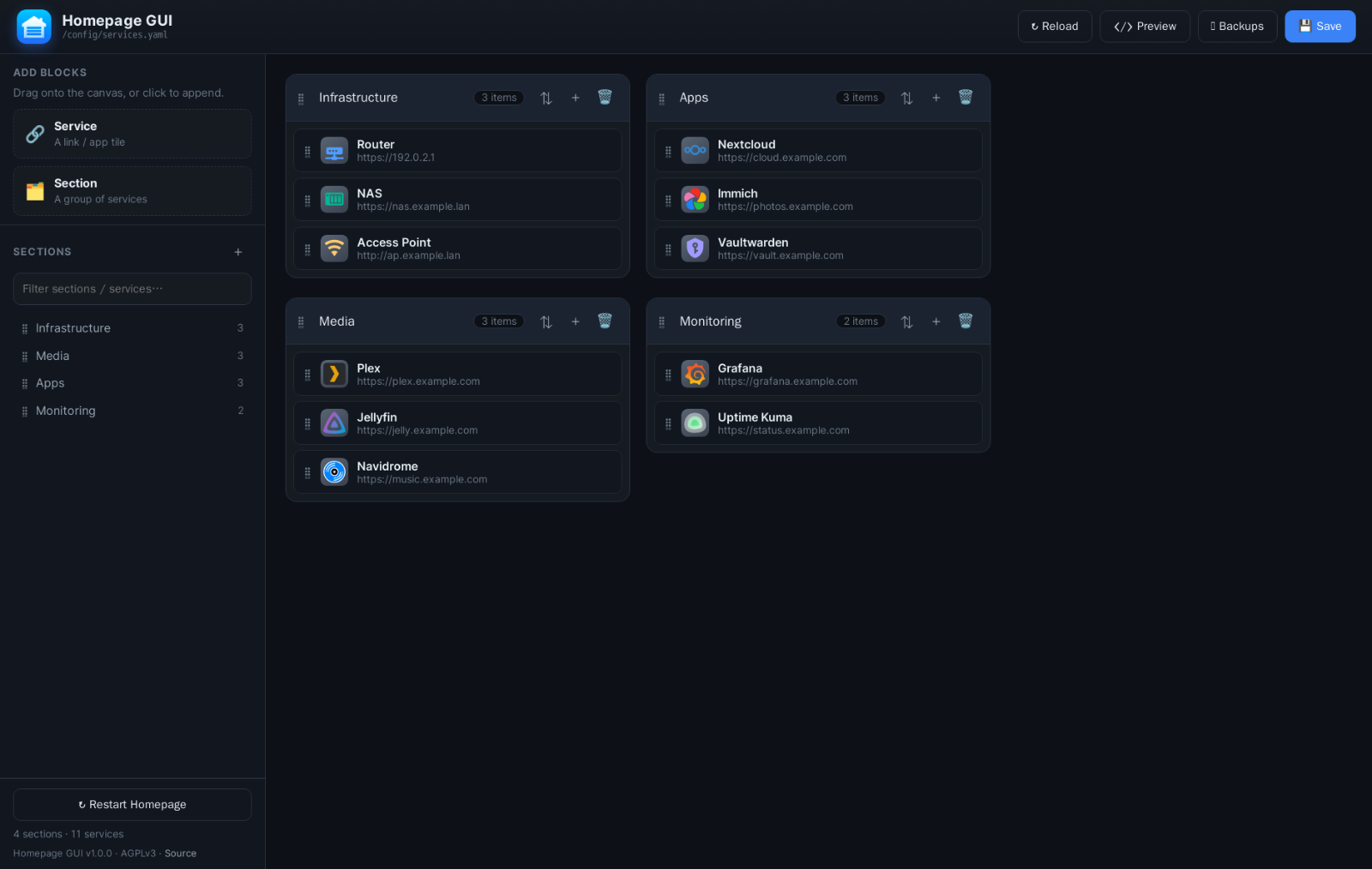 Homepage GUI screenshot
