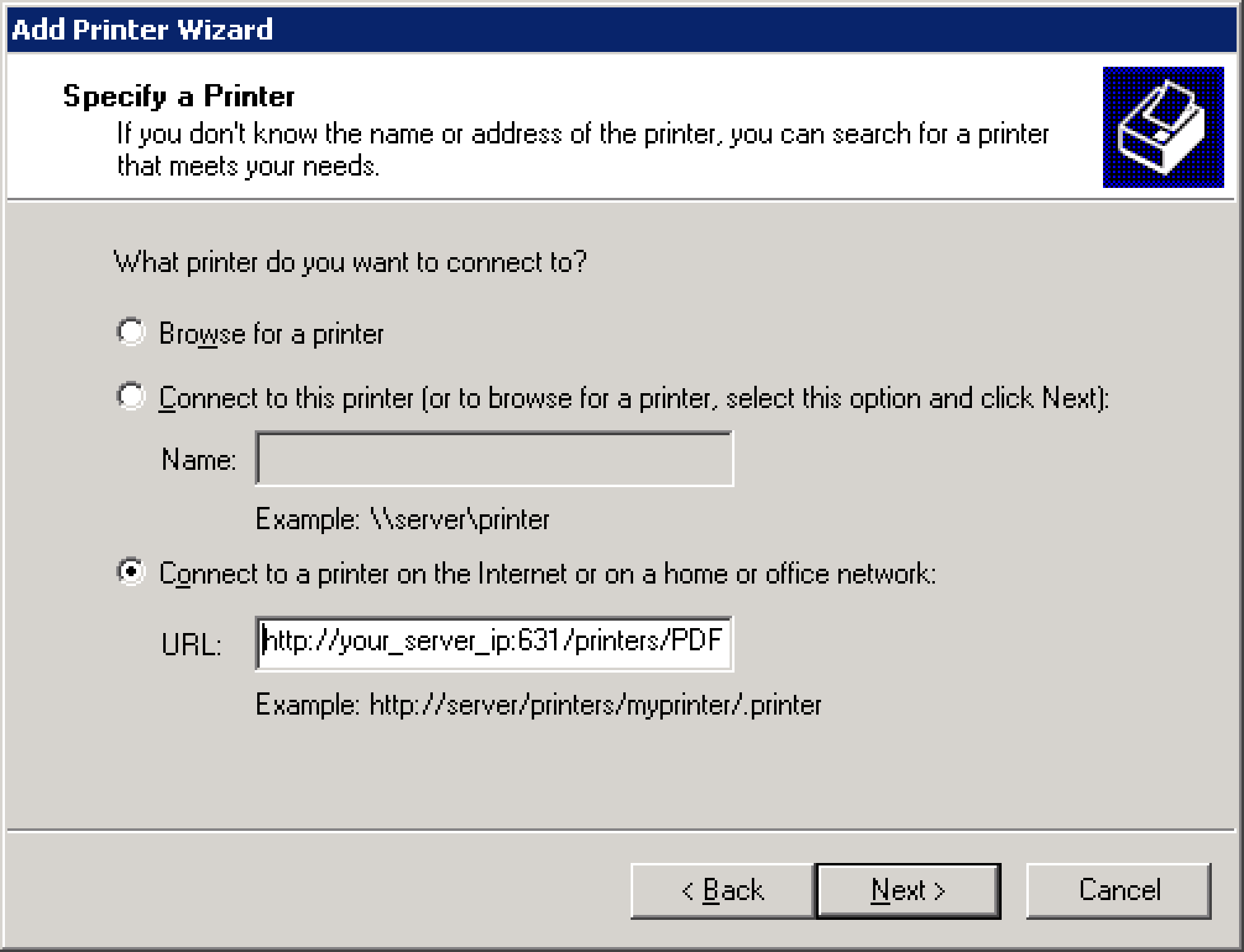 Windows Server 2003 Add Printer Wizard